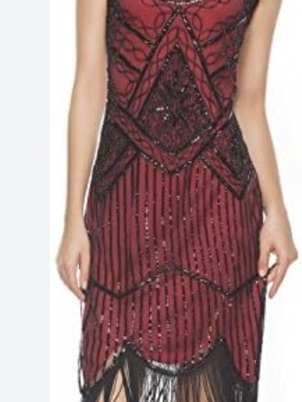 FUNDAISY 1920’s Style Flappers Striking Red Basewith Sequin & Beads Sleeveless L